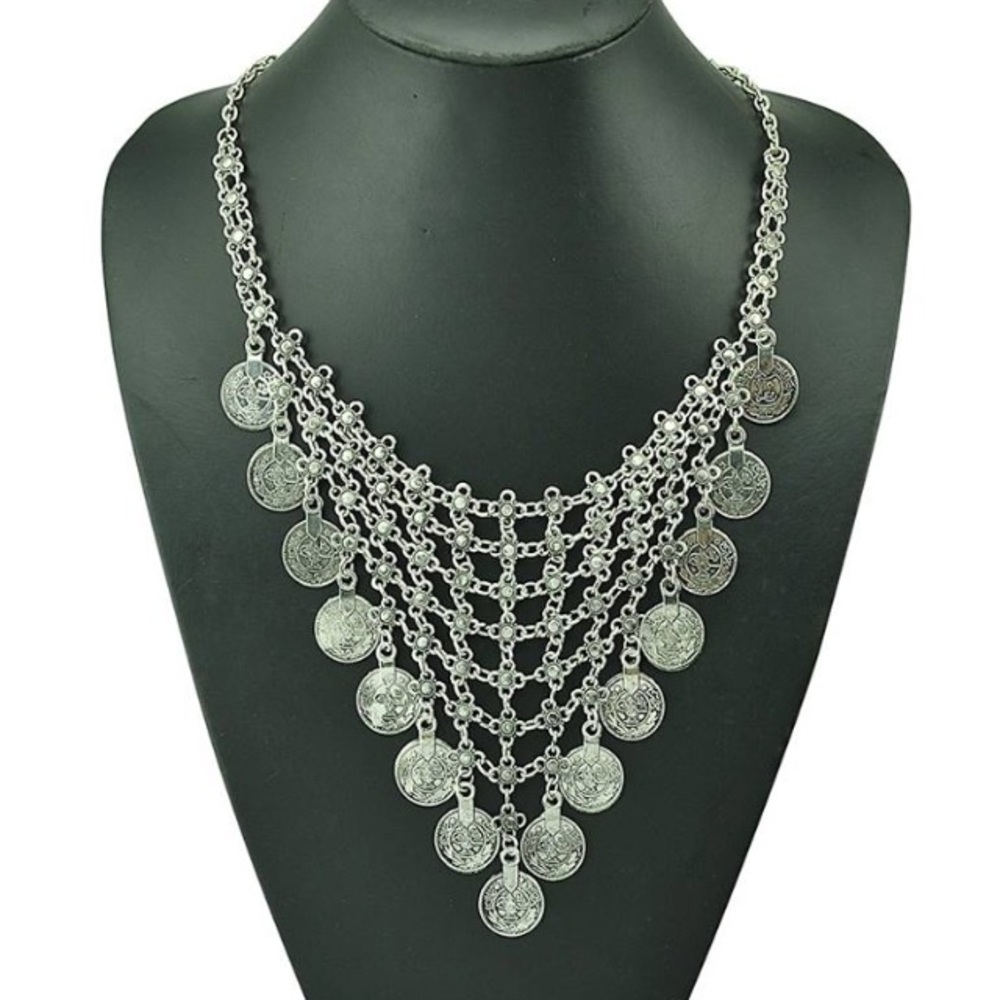 Silver-tone Bohemian Coin Necklace - Picture 2 of 4